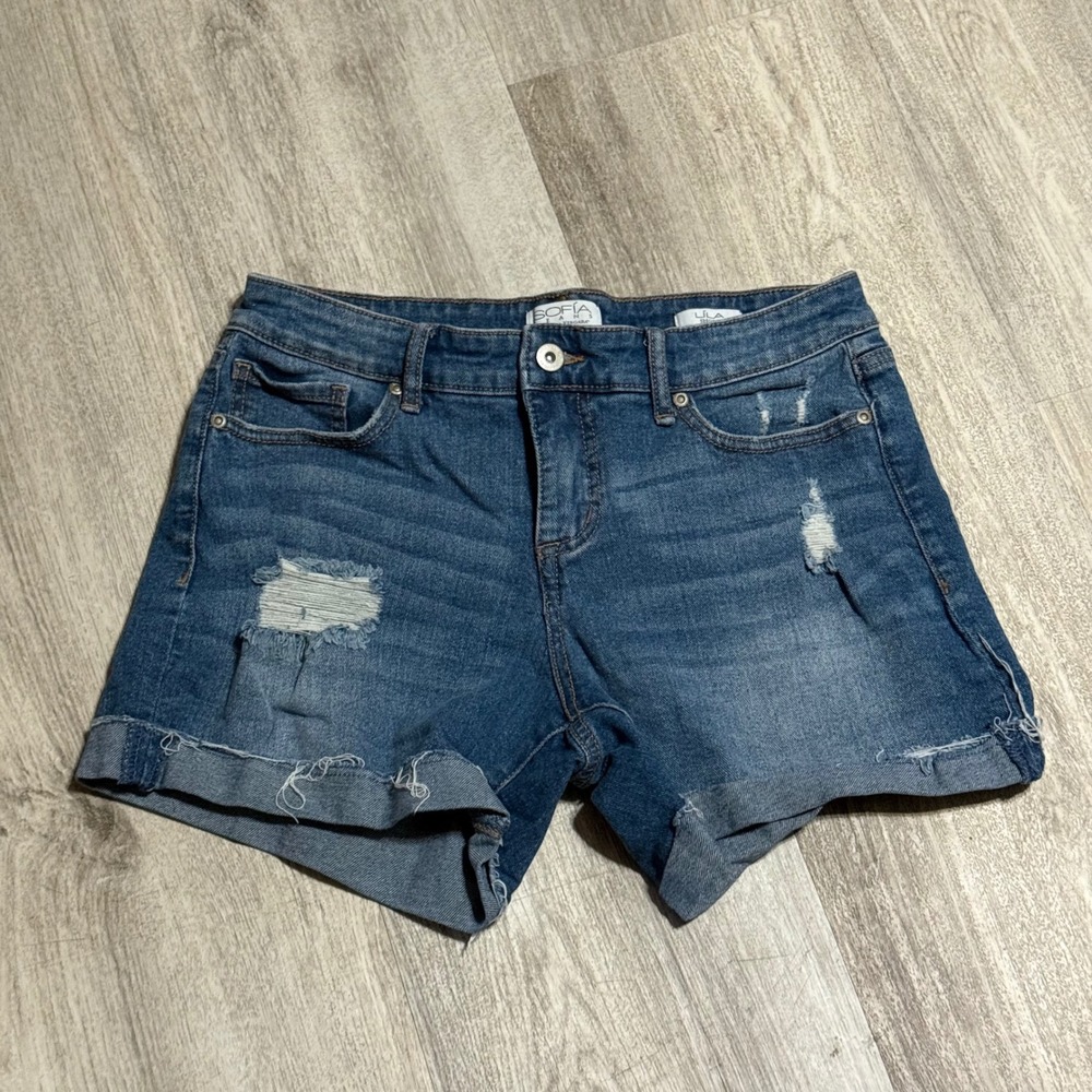 Sofia Vergara Lila Denim Shorts Distressed Cuffed‎ Hem Blue Womens Size 4